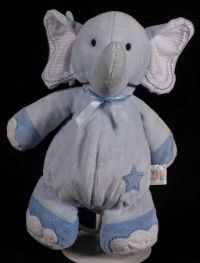 Carters Just One Year JOY Elephant Blue Star Musical Crib Pull Toy Plush Lo
